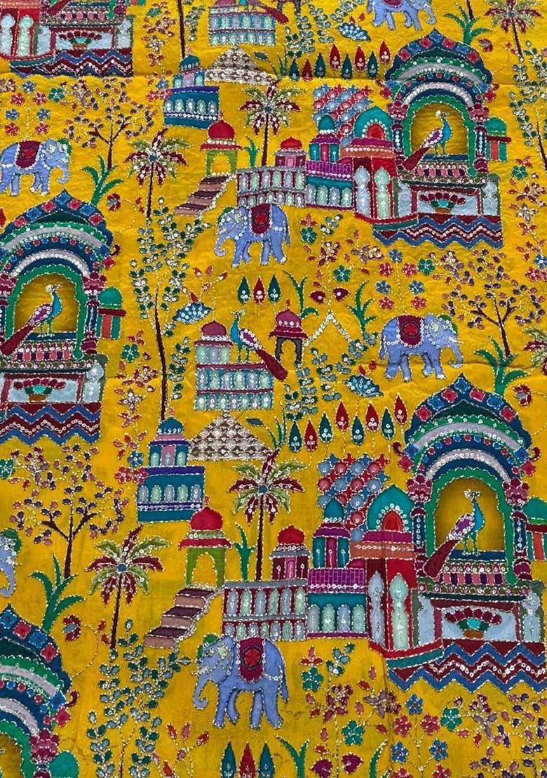 Mustard Figure Print Crepe Fusion Set - Indya