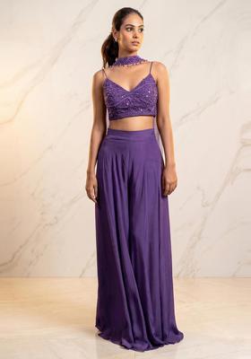 Lavender Purple Embroidered Handwork Fusion Set