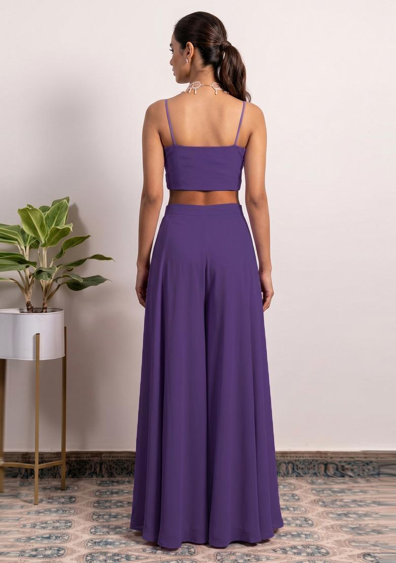 Lavender Purple Embroidered Handwork Fusion Set - Indya