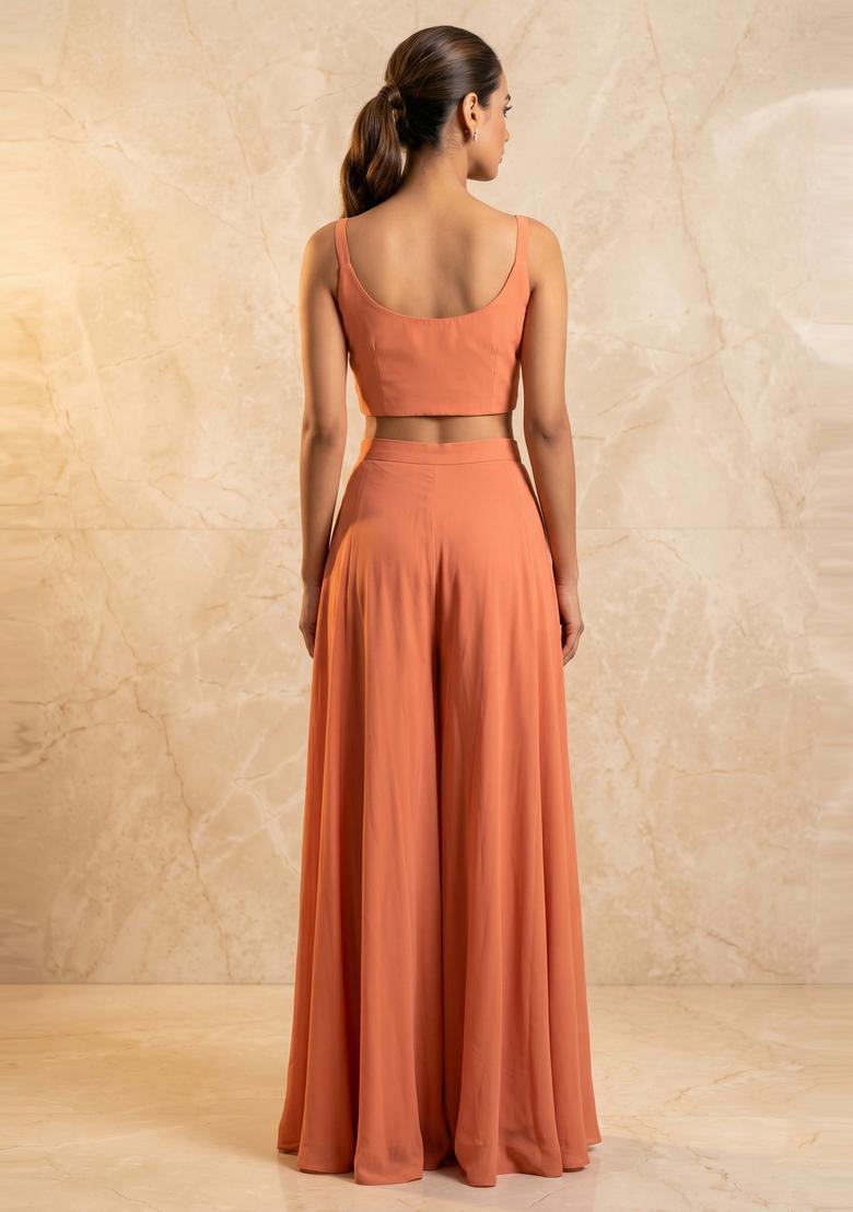 Peach Embroidered Handwork Fusion Set - Indya