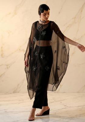 Jet Black Embroidered Handwork Fusion Set
