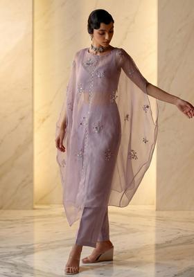 Lavender Embroidered Handwork Fusion Set