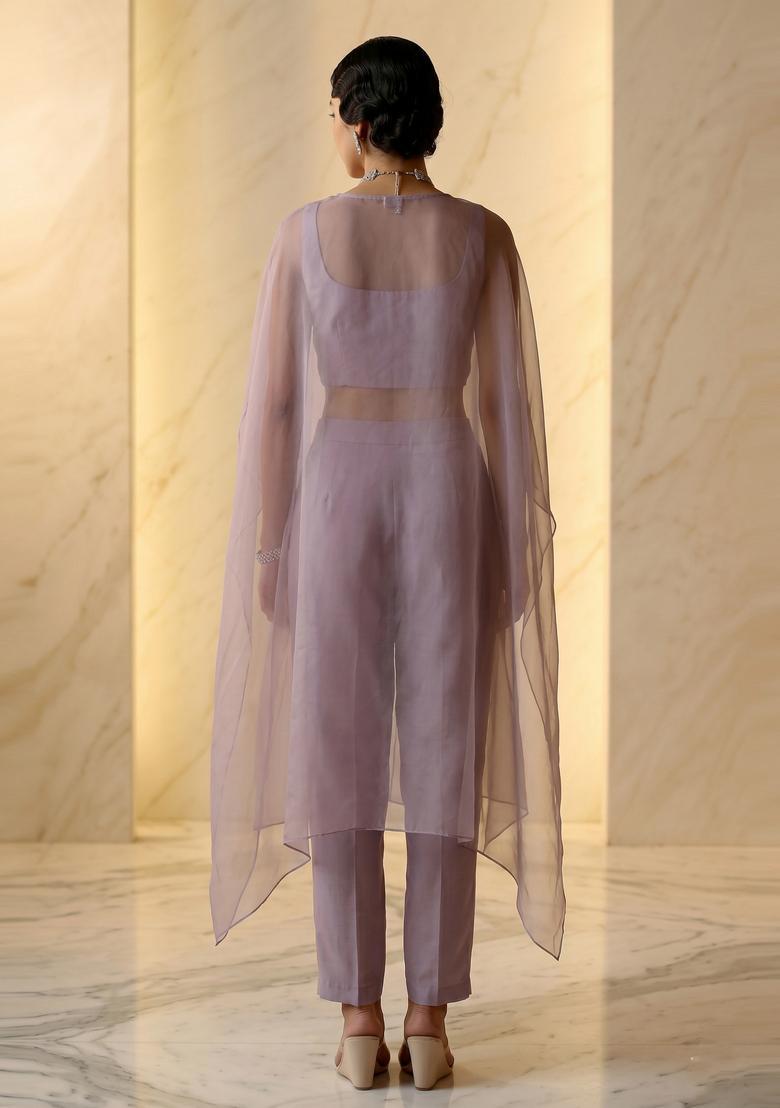 Lavender Embroidered Handwork Fusion Set - Indya