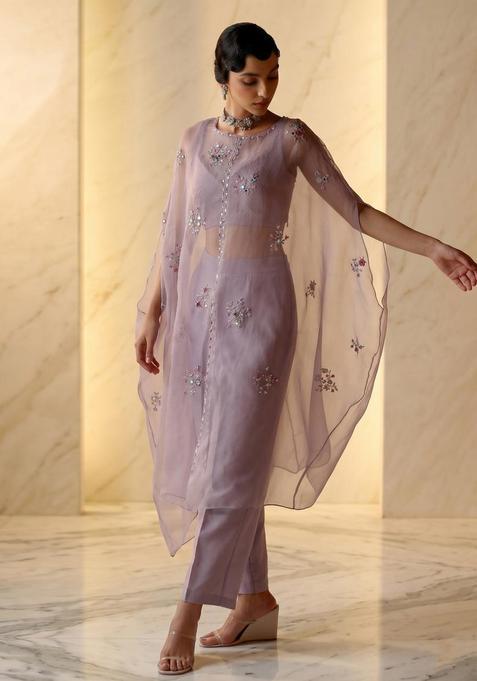 Lavender Embroidered Handwork Fusion Set