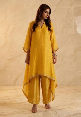 Mustard Yellow Embroidered Handwork Kurta Set