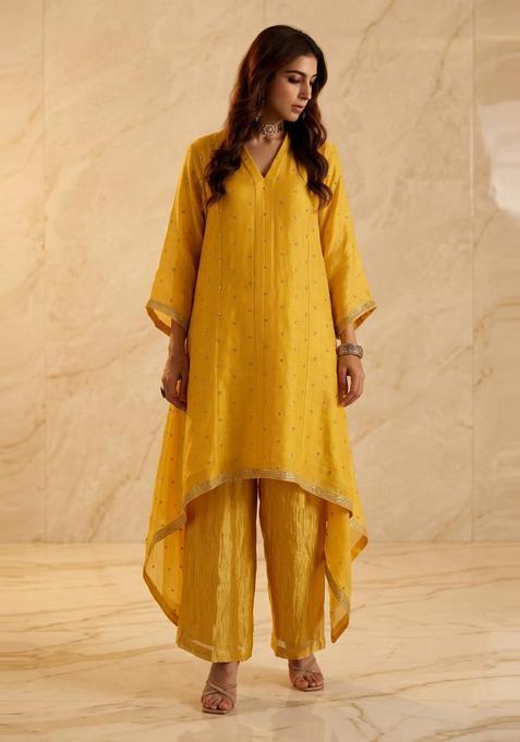 Mustard Yellow Embroidered Handwork Kurta Set