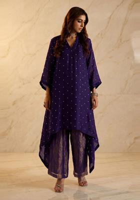 Deep Purple Embroidered Handwork Kurta Set