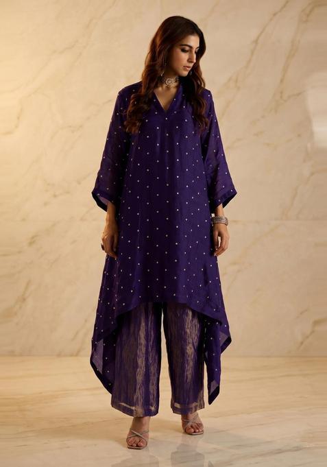 Deep Purple Embroidered Handwork Kurta Set