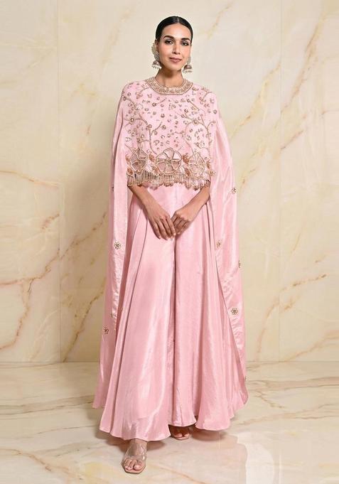 Pastel Pink Embroidered Handwork Fusion Set
