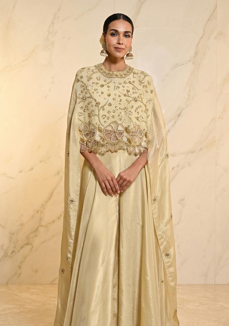 Champagne Gold Embroidered Handwork Fusion Set - Indya