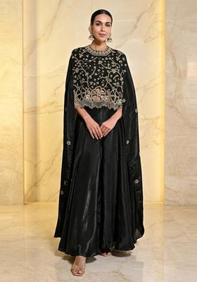 Jet Black Embroidered Handwork Fusion Set