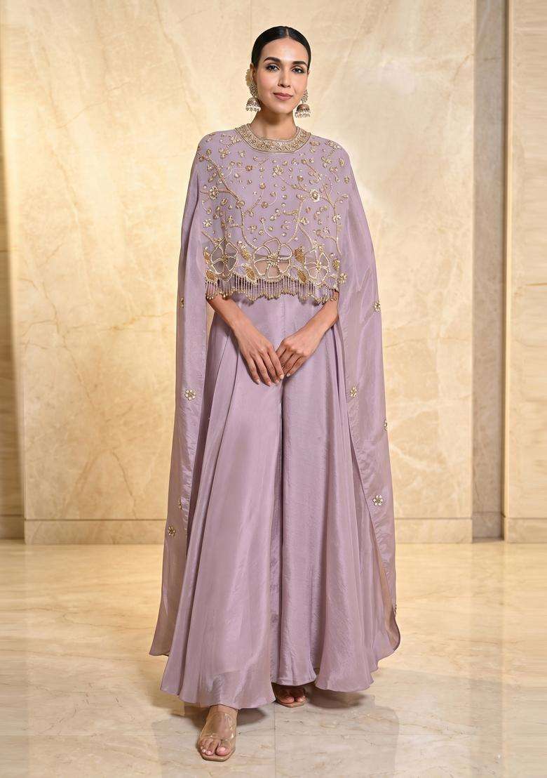 Lavender Embroidered Handwork Fusion Set - Indya