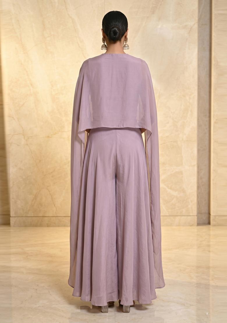 Lavender Embroidered Handwork Fusion Set - Indya