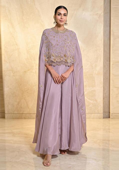 Lavender Embroidered Handwork Fusion Set