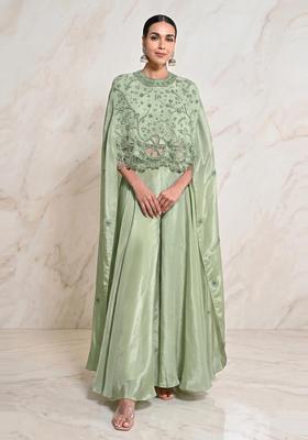 Sage Green Embroidered Handwork Fusion Set