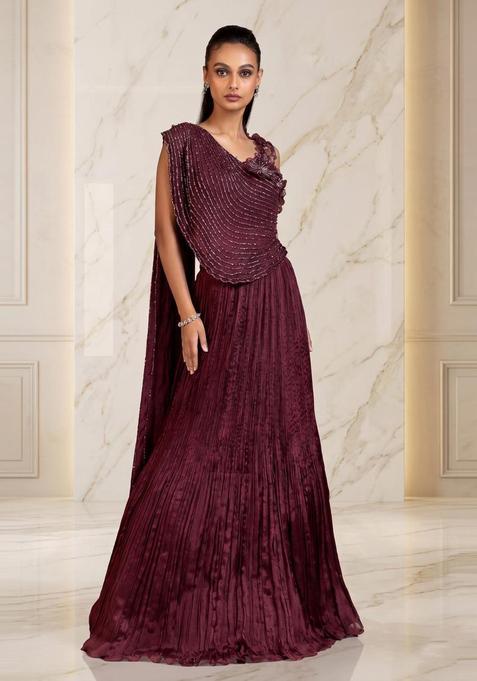 Deep Wine Embroidered Handwork Lehenga Set