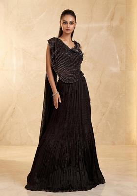 Jet Black Embroidered Handwork Lehenga Set