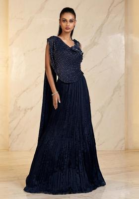 Navy Blue Embroidered Handwork Lehenga Set