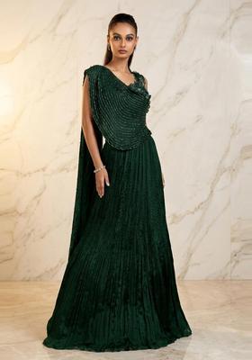 Emerald Green Embroidered Handwork Lehenga Set