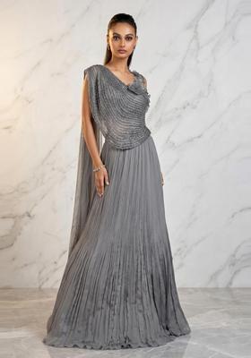 Slate Grey Embroidered Handwork Lehenga Set