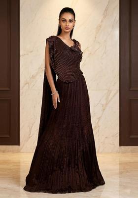 Coffee Brown Embroidered Handwork Lehenga Set