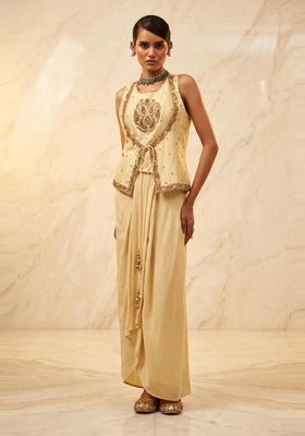 Cream Embroidered Handwork Fusion Set