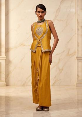 Mustard Yellow Embroidered Handwork Fusion Set