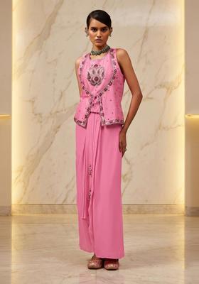 Pink Embroidered Handwork Fusion Set