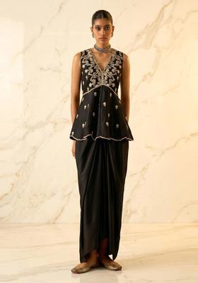 Black Embroidered Handwork Fusion Set
