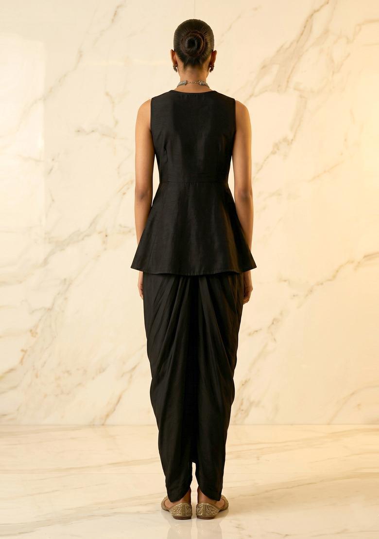 Black Embroidered Handwork Fusion Set - Indya