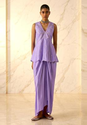 Purple Embroidered Handwork Fusion Set