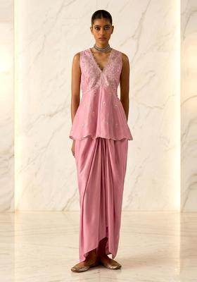Pink Embroidered Handwork Fusion Set