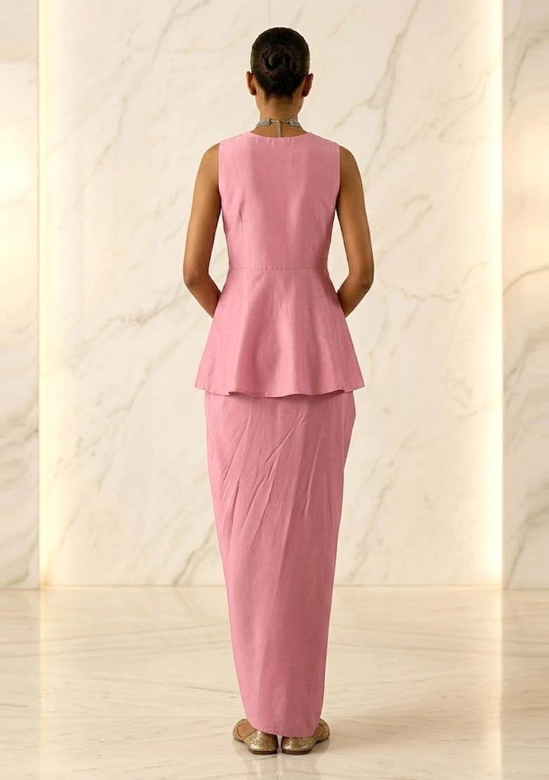 Pink Embroidered Handwork Fusion Set - Indya