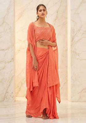 Coral Embroidered Handwork Fusion Set