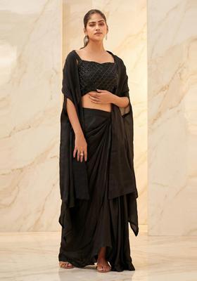 Charcoal Black Embroidered Handwork Fusion Set