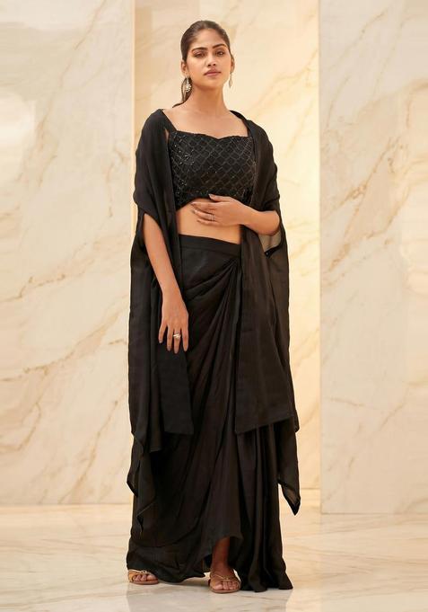 Charcoal Black Embroidered Handwork Fusion Set