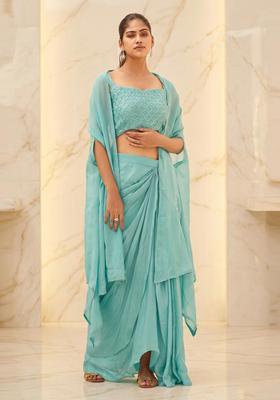 Teal Embroidered Handwork Fusion Set