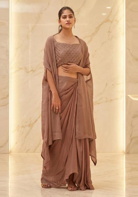 Beige Embroidered Handwork Fusion Set