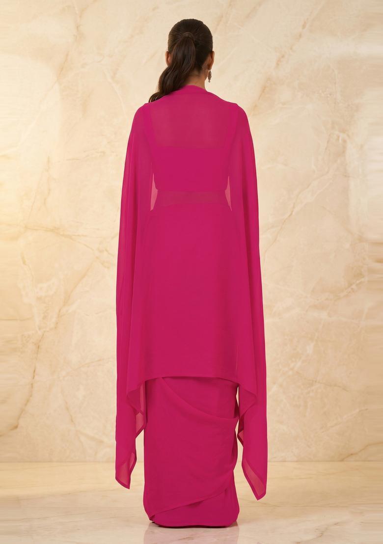 Magenta Pink Embroidered Handwork Fusion Set - Indya