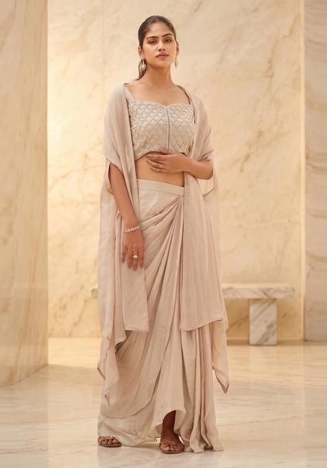 Beige Embroidered Handwork Fusion Set