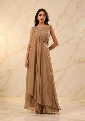 Beige Embroidered Handwork Fusion Set