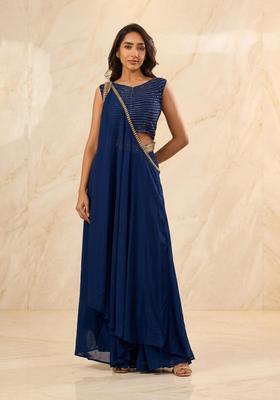 Navy Blue Embroidered Handwork Fusion Set