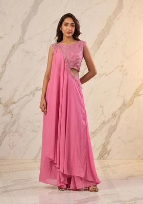 Pink Embroidered Handwork Fusion Set
