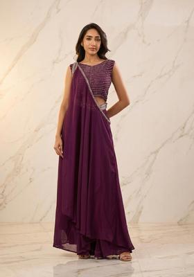 Wine Embroidered Handwork Fusion Set