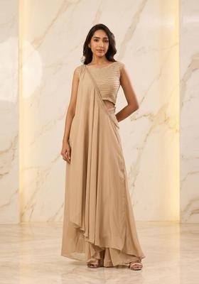 Beige Embroidered Handwork Fusion Set