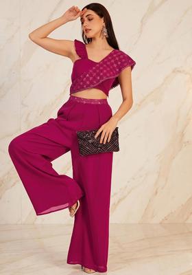 Wine Embroidered Handwork Fusion Set