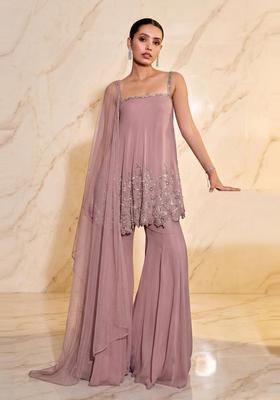 Dusty Pink Embroidered Handwork Fusion Set