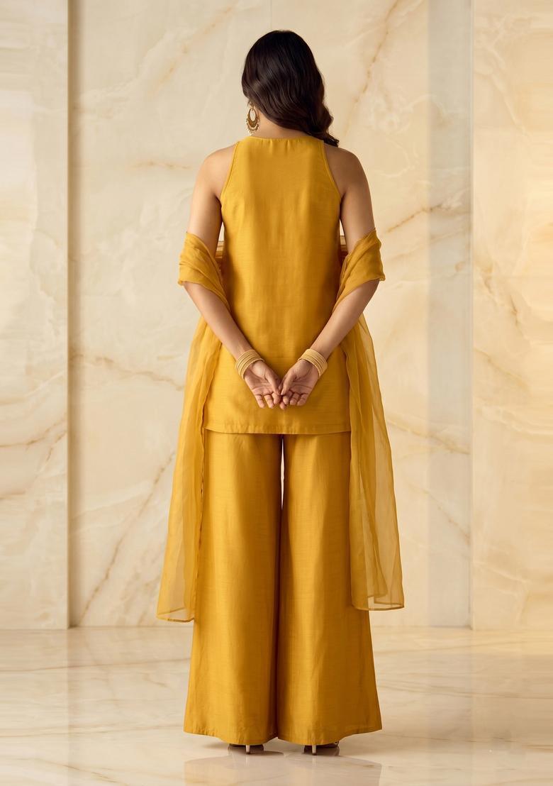 Mustard Embroidered Handwork Sharara Set - Indya
