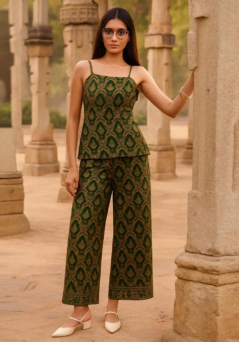 Green Brocade Co-Ord Set