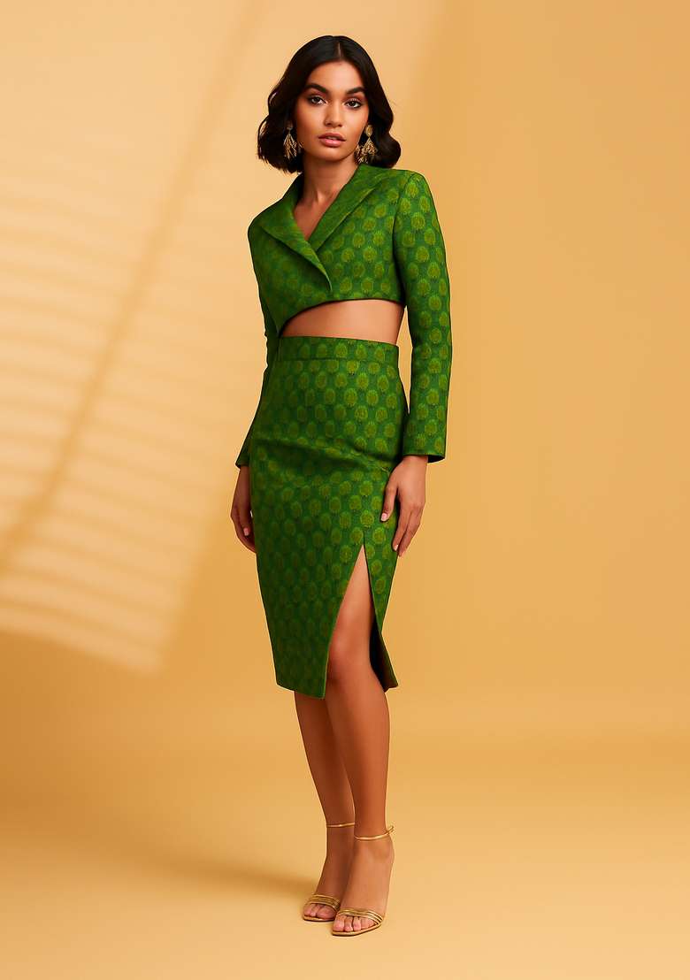 Light Green Jacquard  Co-Ord Set - Indya